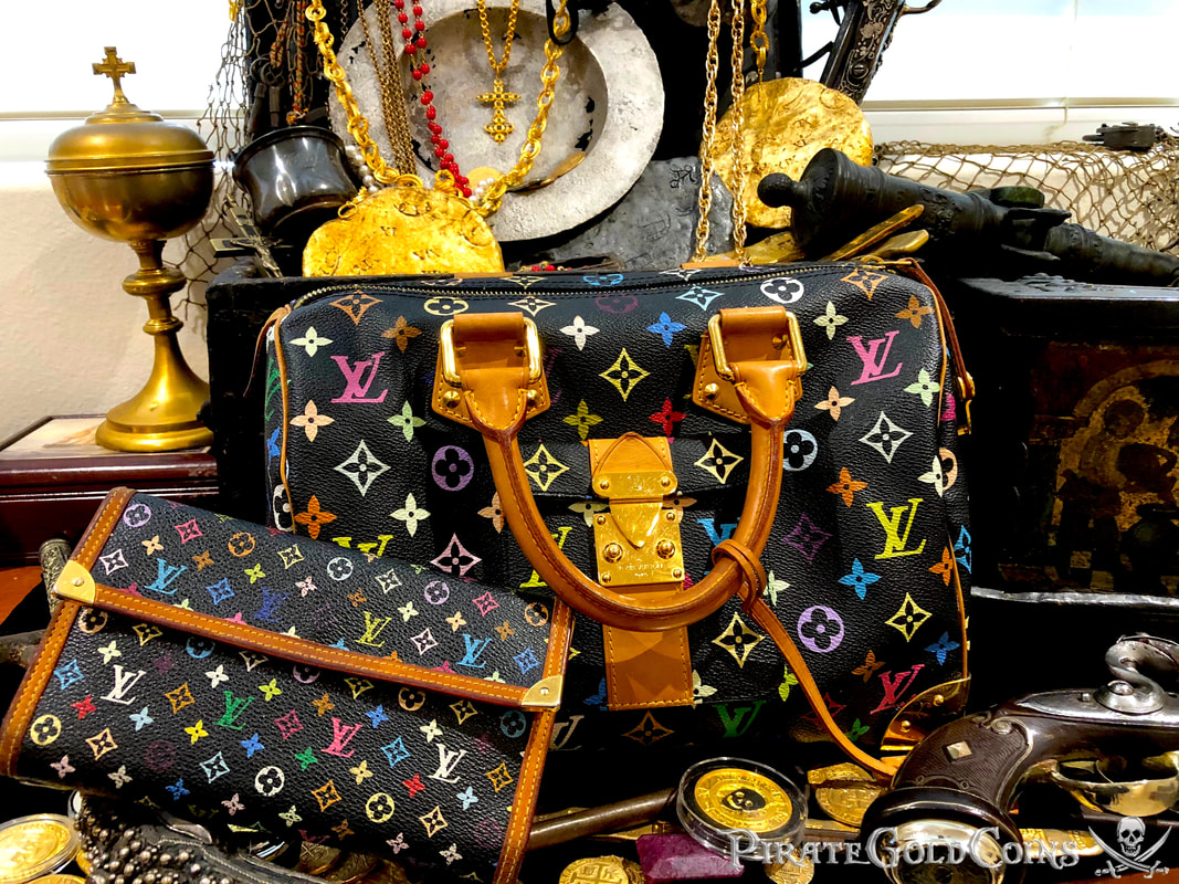 Louis Vuitton Takashi Murakami Speedy 30 Hand Bag Black Monogram Purse -  Pirate Gold Coins