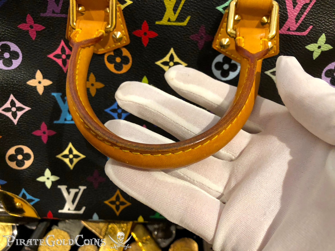 Louis Vuitton Takashi Murakami Speedy 30 Hand Bag Black Monogram Purse -  Pirate Gold Coins