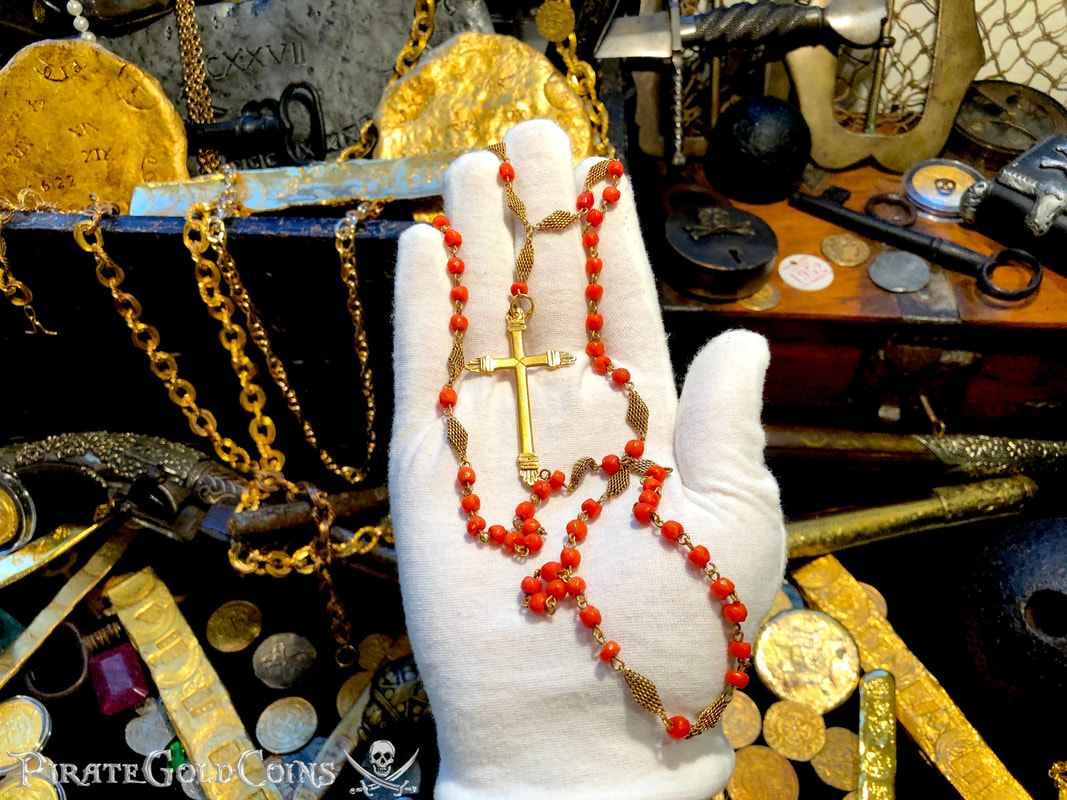 Gold and Coral Rosary from the 1715 Fleet Shipwreck - Pirate Gold Coins